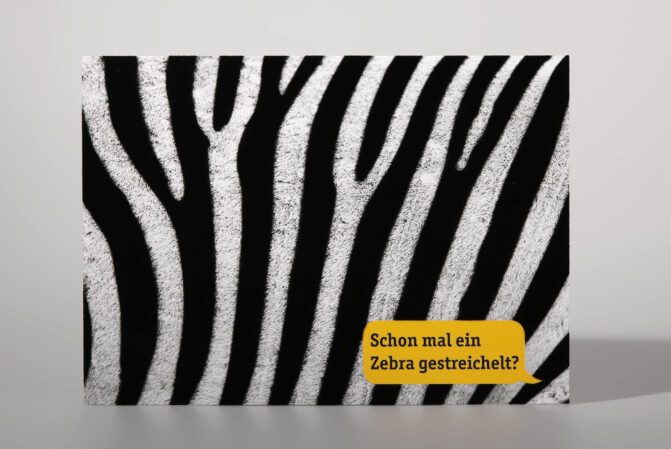 Druckveredelung mit Flocklack Zebra-Motiv